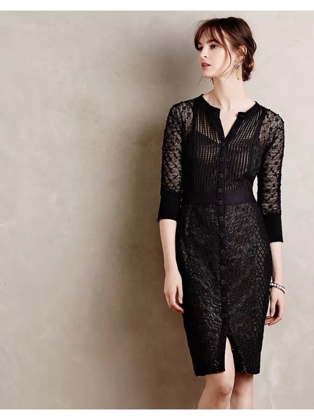 Beguile by Byron Lars Black Lace Button-Front Midi Dress